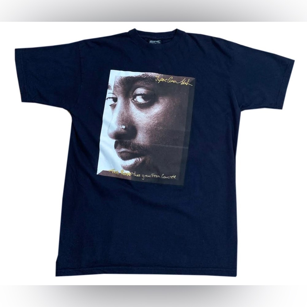 Vintage Cybertek Tupac Navy Graphic T Shirt (Size L)